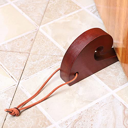 Bloomity Decorative Door Stopper, Wooden Door Wedge, Non-Slip Rubber Patches, Wave Shaped – Beech Wood - 2Pcs Set with Hanging Leather Strips