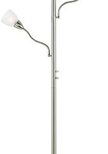 Possini Euro Design Alexei Modern Torchiere Floor Lamp Tree 3-Light Gooseneck Arm 72" Tall Brushed Nickel White Crackle Glass Pole Dimmer Living Room Reading House Bedroom Home Office