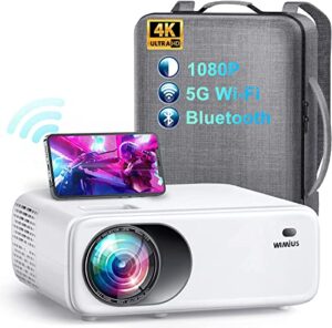 native 1080p 5g wifi bluetooth projector 4k support, 400 ansi wimius w6 outdoor movie projector with 300″ display , 4p/4d keystone, 50% zoom, video projector compatible ios/android/tv stick/ps4/ppt