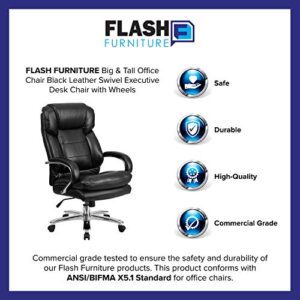 Flash Furniture Big & Tall Office Chair | Black Leather Swivel Executive Desk Chair with Wheels