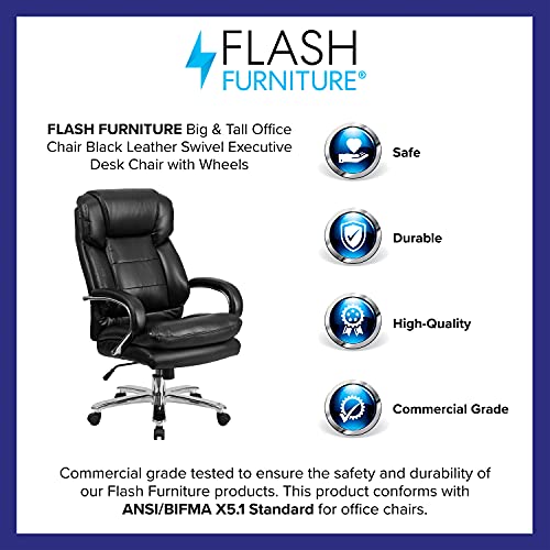Flash Furniture Big & Tall Office Chair | Black Leather Swivel Executive Desk Chair with Wheels