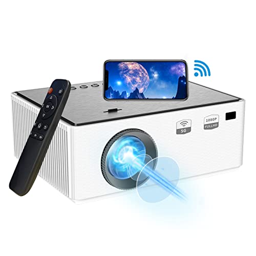 Video Projector, 5G WiFi Bluetooth Projector Full HD 1080P Projector 4K Support Movie Projector 8500L Oudoor Portable Mini Projector Compatible with TV Stick Laptop Tablet PC HDMI USB TF DVD