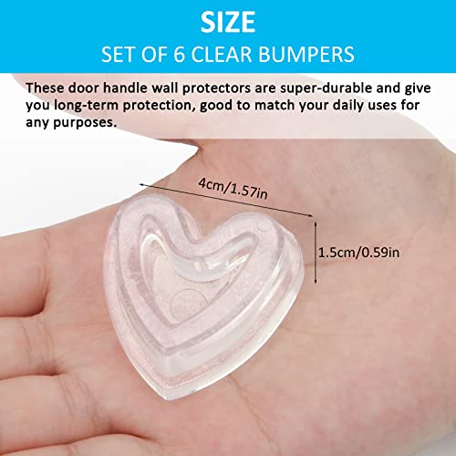 Door Stoppers Wall Protector, 6PCS Reusable Door Bumper with Self Strong Adhesive, Wall Shield & Silencer Cute Clear Heart-Shaped Design, Quiet Shock Absorbent, Wall Protectors from Door Knobs