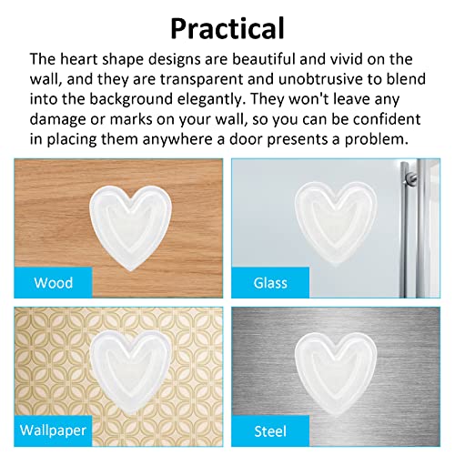 Door Stoppers Wall Protector, 6PCS Reusable Door Bumper with Self Strong Adhesive, Wall Shield & Silencer Cute Clear Heart-Shaped Design, Quiet Shock Absorbent, Wall Protectors from Door Knobs