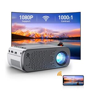 mini projector with wifi, supported 1080p full hd, portable outdoor movie projector, home theater video projector compatible with tv stick/hdmi/usb/ps4/ios & android