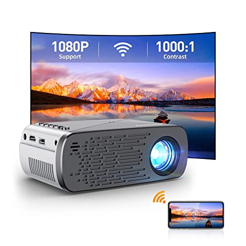 Mini Projector with WiFi, Supported 1080P Full HD, Portable Outdoor Movie Projector, Home Theater Video Projector Compatible with TV Stick/HDMI/USB/PS4/iOS & Android