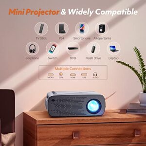 Mini Projector with WiFi, Supported 1080P Full HD, Portable Outdoor Movie Projector, Home Theater Video Projector Compatible with TV Stick/HDMI/USB/PS4/iOS & Android