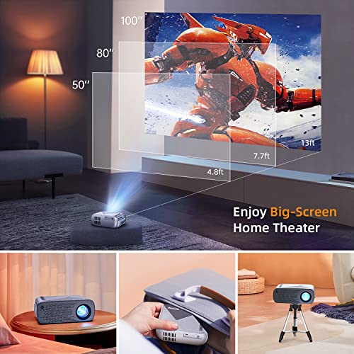 Mini Projector with WiFi, Supported 1080P Full HD, Portable Outdoor Movie Projector, Home Theater Video Projector Compatible with TV Stick/HDMI/USB/PS4/iOS & Android