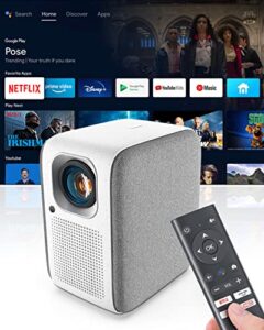 pokitter cinemax pro 1080p projector with netflix-licensed, android tv 10.0 with 7000+ apps, 400ansi lumens, google assistant, 4d keystone correction, hdr 10, 2.4g+5g wifi and bluetooth, 200″ image