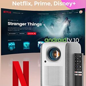 Pokitter CineMax Pro 1080P Projector with Netflix-Licensed, Android TV 10.0 with 7000+ Apps, 400ANSI Lumens, Google Assistant, 4D Keystone Correction, HDR 10, 2.4G+5G WiFi and Bluetooth, 200" Image