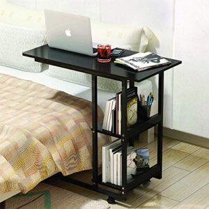 Jerry & Maggie - Movable Desk Office Home Desk Laptop Desk Lapdesk with 4 Wheels Flexible Wooden Stand Desk Cart Tray Side Table for Bed - Black