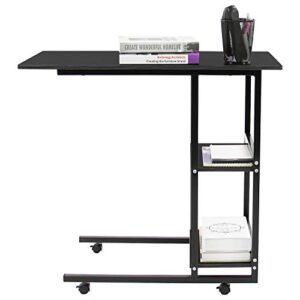 Jerry & Maggie - Movable Desk Office Home Desk Laptop Desk Lapdesk with 4 Wheels Flexible Wooden Stand Desk Cart Tray Side Table for Bed - Black