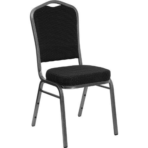 Flash Furniture HERCULES Series Crown Back Stacking Banquet Chair in Black Patterned Fabric - Silver Vein Frame