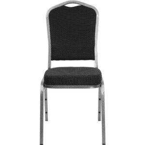 Flash Furniture HERCULES Series Crown Back Stacking Banquet Chair in Black Patterned Fabric - Silver Vein Frame