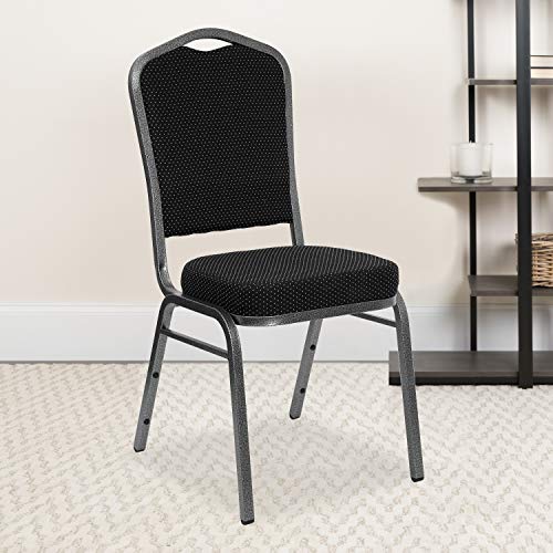 Flash Furniture HERCULES Series Crown Back Stacking Banquet Chair in Black Patterned Fabric - Silver Vein Frame