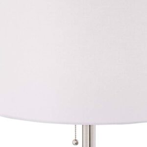 360 Lighting Caper Modern Floor Lamp with Tray USB and AC Power Outlet on Table Glass 60.5" Tall Satin Nickel White Fabric Drum Shade for Living Room Reading House Bedroom