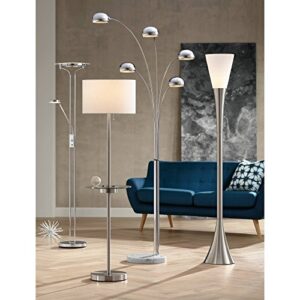 360 Lighting Caper Modern Floor Lamp with Tray USB and AC Power Outlet on Table Glass 60.5" Tall Satin Nickel White Fabric Drum Shade for Living Room Reading House Bedroom