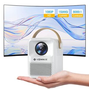 mini projector, viewmax native 1080p movie projector, outdoor movie projector with keystone correction, zoom, full hd projector compatible with tv stick/hdmi/usb/ios/android