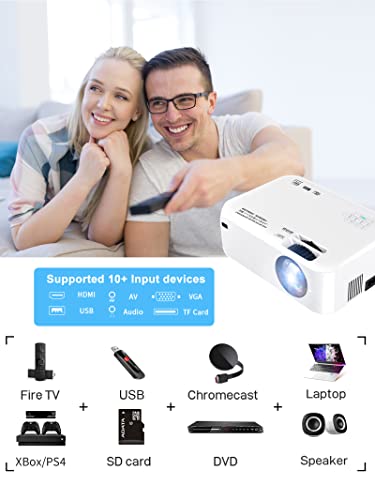 Mini Portable WiFi Projector 1080P-Supported for Outdoor - Native 720P Movie Projector Compatible w/ Smartphone, Laptop, DVD, with 100" Projector Screen for Home Entertainment, 60000 Hrs Lamp Lifetime