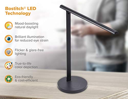 Bostitch Office VLED1826BLK-BOS Dimmable LED Desk Lamp with Adjustable Color Temperature, Black