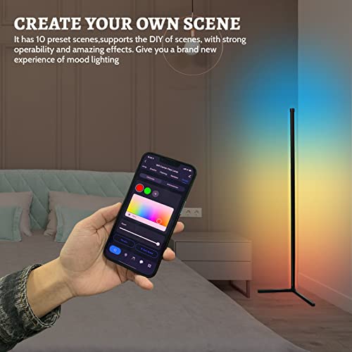 xuelili RGB Corner Floor Lamp, WiFi Dimmable LED Floor Lamp Compatible with Alexa and Google Assistant, Creative DIY/ Music Sync Flowing Light/ Timing Mood Corner Lamp for Living Room, Bedroom, Party