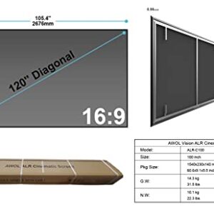 AWOL VISION Ambient Light Rejecting (ALR) Projector Screen for Ultra Short Throw(UST) Projector, 120" Fixed Frame, 80% Picture Quality Improved, 95% Celling Light Rejecting(CLR), Active 3D - C120