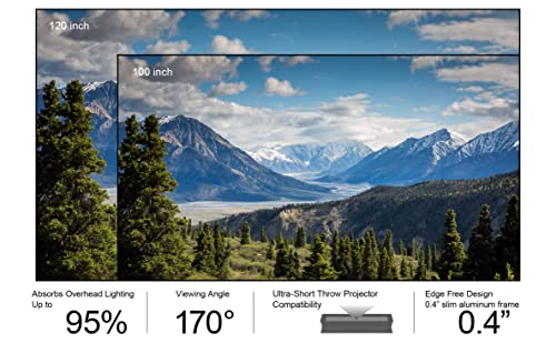 AWOL VISION Ambient Light Rejecting (ALR) Projector Screen for Ultra Short Throw(UST) Projector, 120" Fixed Frame, 80% Picture Quality Improved, 95% Celling Light Rejecting(CLR), Active 3D - C120