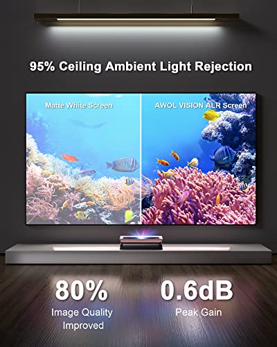 AWOL VISION Ambient Light Rejecting (ALR) Projector Screen for Ultra Short Throw(UST) Projector, 120" Fixed Frame, 80% Picture Quality Improved, 95% Celling Light Rejecting(CLR), Active 3D - C120