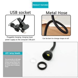 LED Desk Lamp Clip On Light,360°Flexible Gooseneck and Clamp Reading Light,Portable USB Powered Task Light with Clamp ,Night Light Clip on for Desk, Bed Headboard and Computers Black