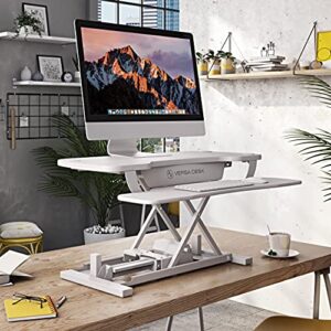 VERSADESK Electric Standing Desk Converter, PowerPro Height-Adjustable Sit Stand Desktop Riser with Keyboard Tray, USB Charging Port, 36" X 24", White