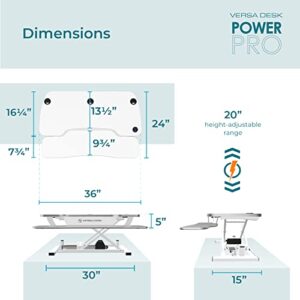 VERSADESK Electric Standing Desk Converter, PowerPro Height-Adjustable Sit Stand Desktop Riser with Keyboard Tray, USB Charging Port, 36" X 24", White