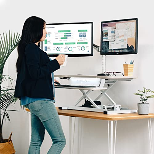 VERSADESK Electric Standing Desk Converter, PowerPro Height-Adjustable Sit Stand Desktop Riser with Keyboard Tray, USB Charging Port, 36" X 24", White