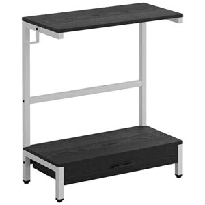 2 Tier Desktop Printer Stand Monitor Stand with Drawer, Small Home Printer Stand, Desk Organizer with Hook Non-Slip Feet for Home and Office(Black)