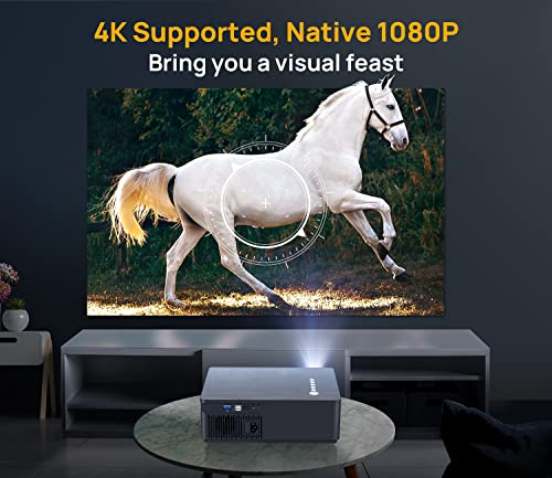 UUO 4K Projector,Native 1080P Projector for Outdoor Home,Movie Projector Support 4K HD Video ±50° Digital Keystone & 300’’ Projection Area,Compatible with TV Stick,Laptop,PS5,X-Box,iOS Android