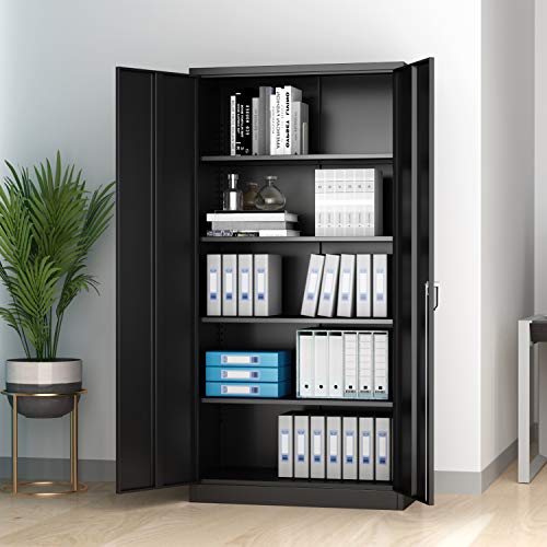 Metal Storage Cabinet,72" Locking Metal Storage Cabinet,with 2 Doors and 4 Adjustable Shelves,for Storage Office,Garage,Home,Classroom,Shop,Pantry(Black)