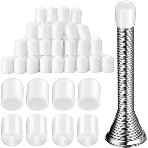 Thinkday 100 Pieces Door Stop Bumper Tips, White Silicone Door Rubber Replacement Stopper Ends 0.35 Inch Replacement Stopper Tips Caps for Door and Wall Protection