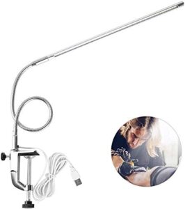 salmue led desk lamp with clamp, usb adjustable direction and brightness clip eye-caring table lamps for reading, study, tattoo light,beauty manicure, white, 10w