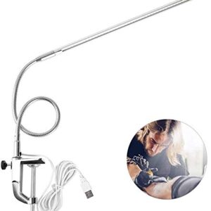 Salmue LED Desk Lamp with Clamp, USB Adjustable Direction and Brightness Clip Eye-Caring Table Lamps for Reading, Study, Tattoo Light,Beauty Manicure, White, 10W