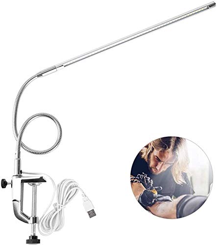 Salmue LED Desk Lamp with Clamp, USB Adjustable Direction and Brightness Clip Eye-Caring Table Lamps for Reading, Study, Tattoo Light,Beauty Manicure, White, 10W