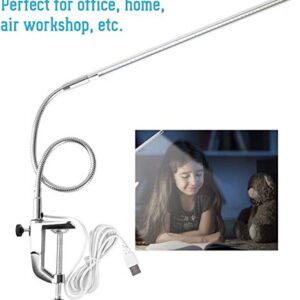 Salmue LED Desk Lamp with Clamp, USB Adjustable Direction and Brightness Clip Eye-Caring Table Lamps for Reading, Study, Tattoo Light,Beauty Manicure, White, 10W