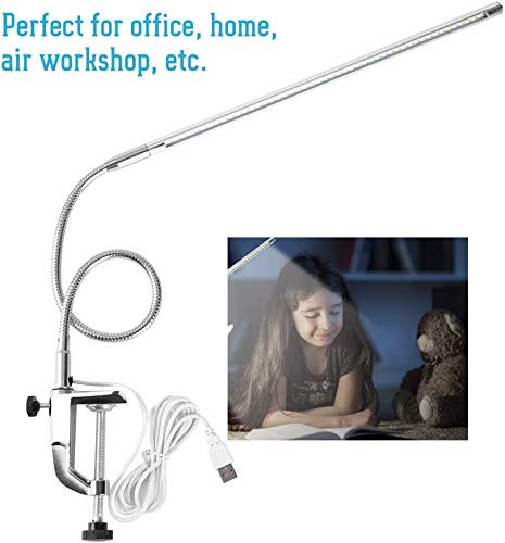 Salmue LED Desk Lamp with Clamp, USB Adjustable Direction and Brightness Clip Eye-Caring Table Lamps for Reading, Study, Tattoo Light,Beauty Manicure, White, 10W