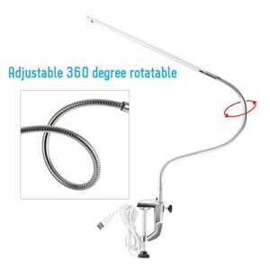 Salmue LED Desk Lamp with Clamp, USB Adjustable Direction and Brightness Clip Eye-Caring Table Lamps for Reading, Study, Tattoo Light,Beauty Manicure, White, 10W