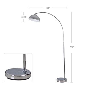 Catalina 76" Mid-Century Modern Over-The-Sofa Curved Metal Arc Floor Lamp with Heavy Base, Classic Chrome