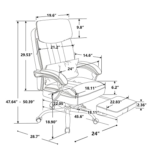 High Back Office Chair with Lumbar Support and Footrest, Leather Executive Computer Desk Chair with Padded Headrest and Armrest, Adjustable Height Tilt Angle Swivel Task Chair for Home Office (Brown)