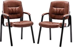 btexpert brown premium leather office executive waiting room guest/reception side conference chair set of 2