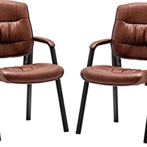 BTEXPERT Brown Premium Leather Office Executive Waiting Room Guest/Reception Side Conference Chair Set of 2
