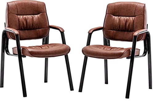 BTEXPERT Brown Premium Leather Office Executive Waiting Room Guest/Reception Side Conference Chair Set of 2