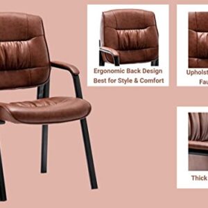 BTEXPERT Brown Premium Leather Office Executive Waiting Room Guest/Reception Side Conference Chair Set of 2