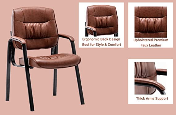 BTEXPERT Brown Premium Leather Office Executive Waiting Room Guest/Reception Side Conference Chair Set of 2