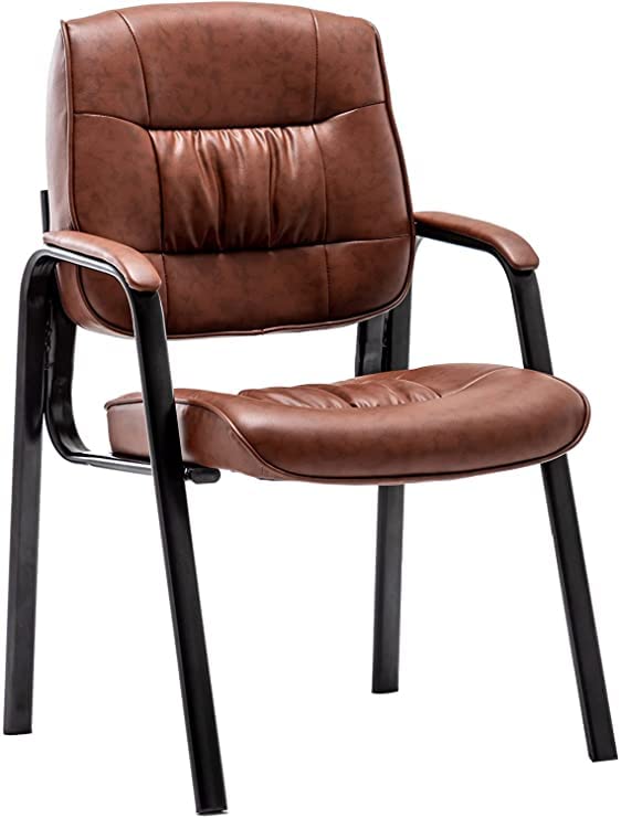 BTEXPERT Brown Premium Leather Office Executive Waiting Room Guest/Reception Side Conference Chair Set of 2